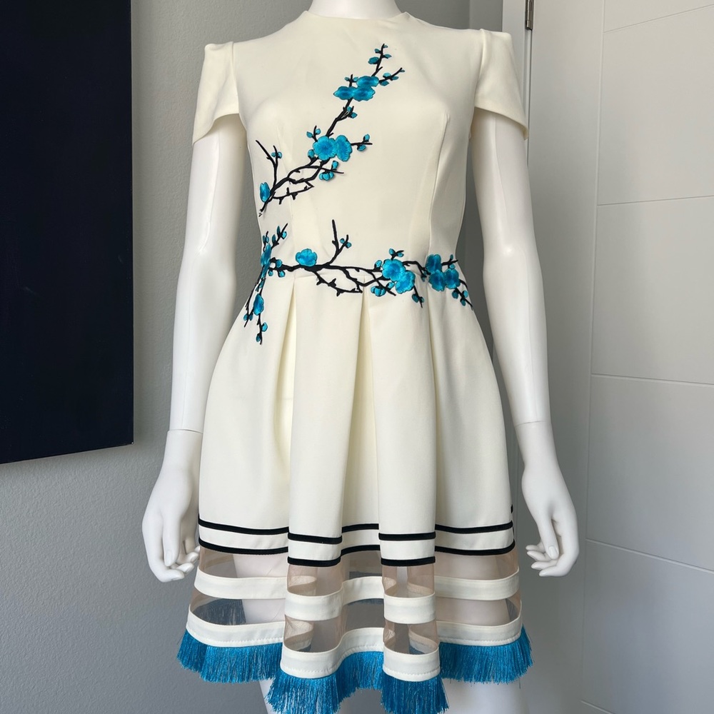 Ivory dress with blue flowers